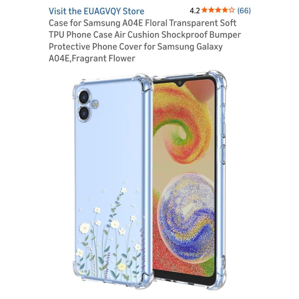 Unbranded Clear Floral‎ Phone Case for Samsung A04E One Size